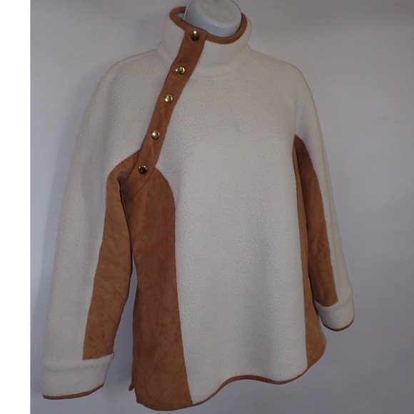 Sail to Sable Fleece Pullover Women's M Cream Brown Quarter Snap Button Up Top - Picture 4 of 7